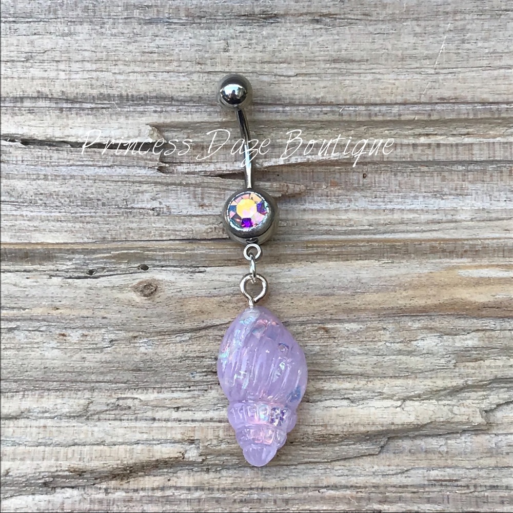 Iridescent Purple Sea Shell Belly Button Ring